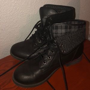 Black and Plaid Combat Booties